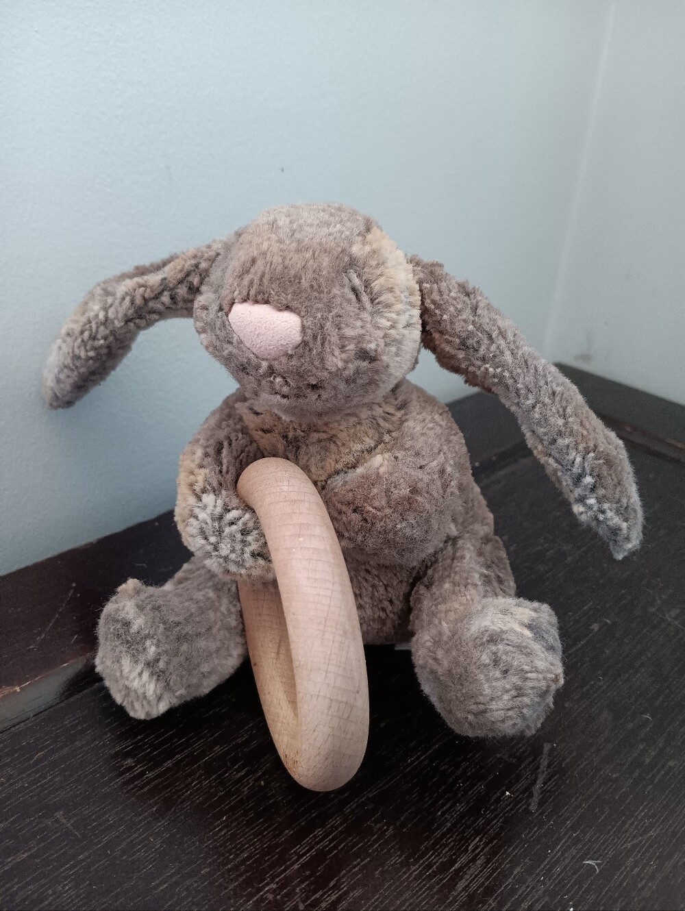 Jellycat Bunny Baby Toy Wooden Ring Plush